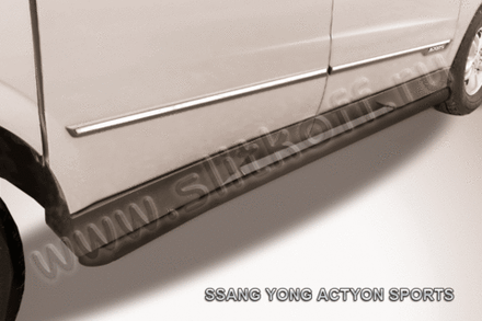Пороги стальные SsangYong Actyon Sport (2012-2016) d57 с гибами (черные)