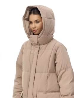 Пуховик длинный с капюшоном, бежевая, SilverFox