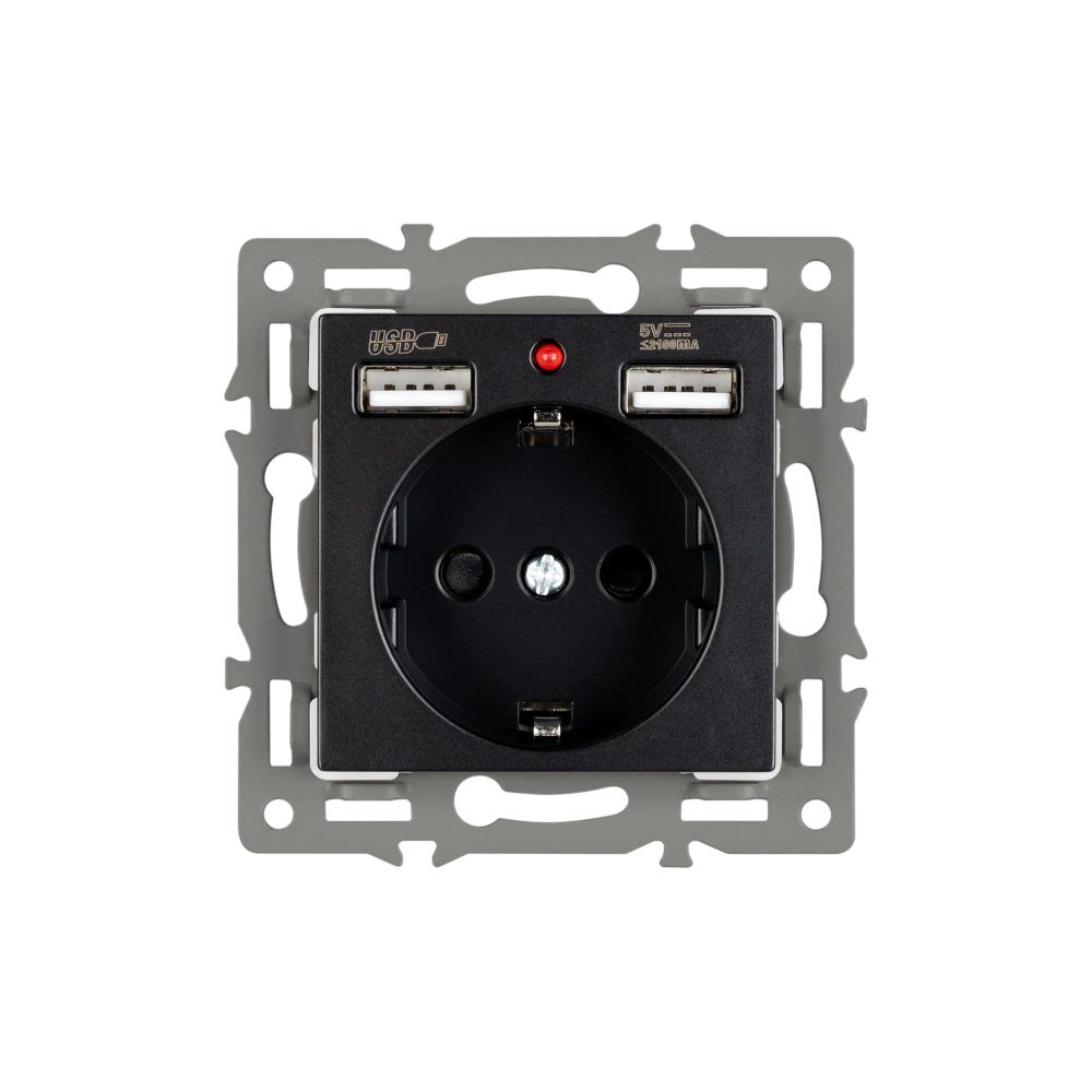 Механизм розетки с USB зарядкой SCT-MUAA-PL-BK (250V, 16A) (Arlight, -) 043734