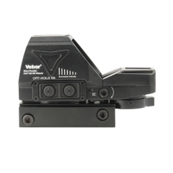 Прицел коллиматорный Veber Black Russian DOT 132 RD Weaver - вид сбоку с переключателями