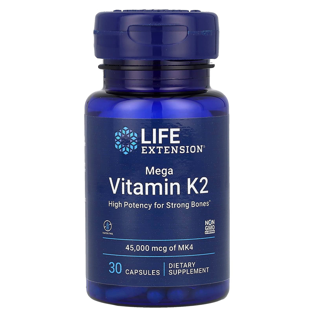 Life Extension, Мега витамин K2, 45000 мкг, 30 капсул