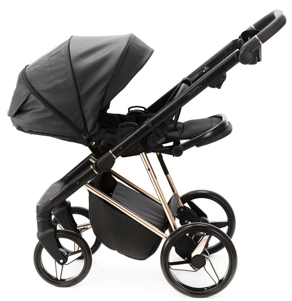 Детская коляска Adamex Quantum Star Deluxe 2 в 1 Q-STAR101-K (ЧЕРН.КОЖА+РОЗОВ.ЗОЛОТО РАМА)