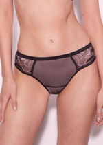 Трусики-бразилиана Glossy Iris с эффектом мерцания (Размер: 42) (Цвет: черный с розовым)