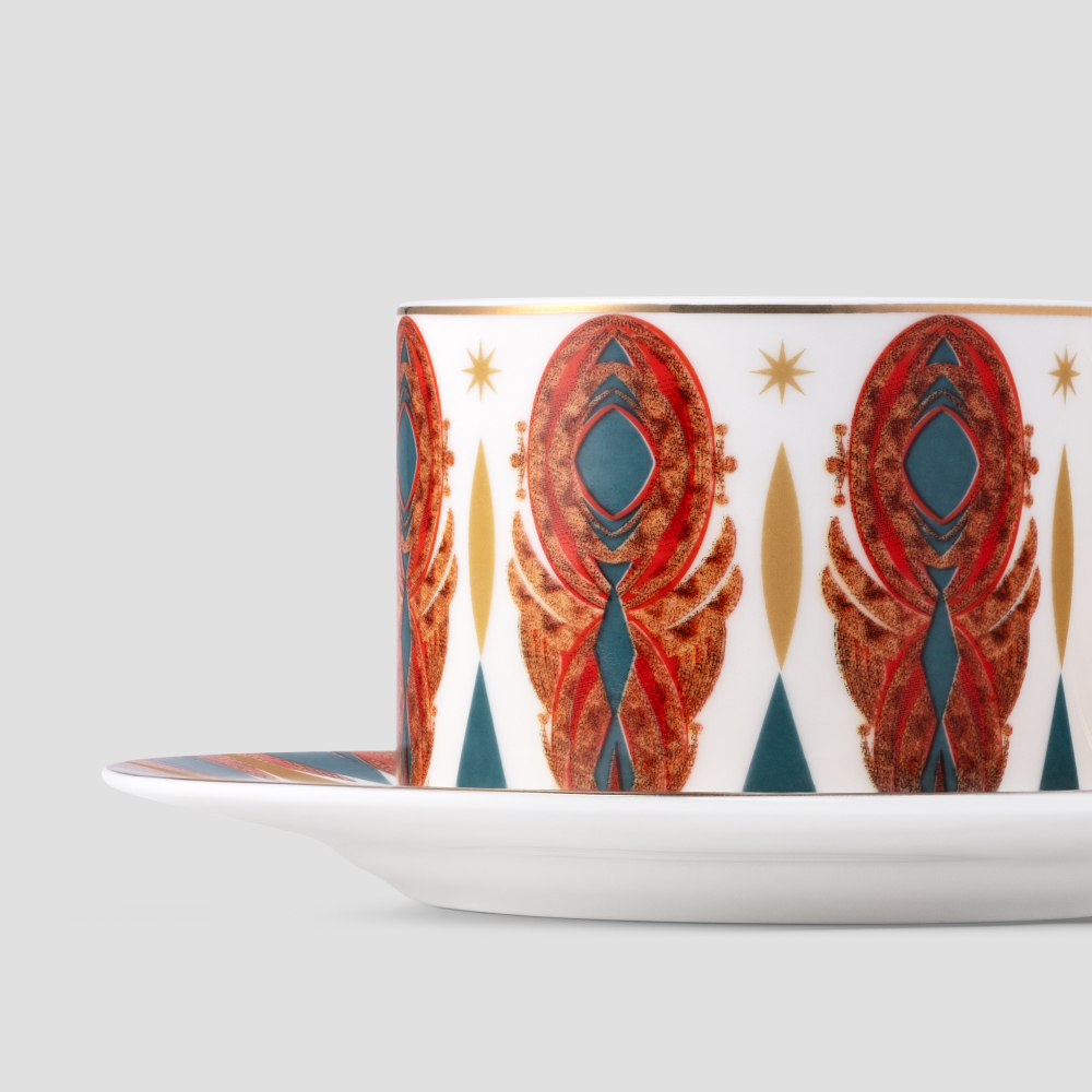 Чайная пара Farforite «Перья / Жар-птица» 250 мл в подарочной коробке