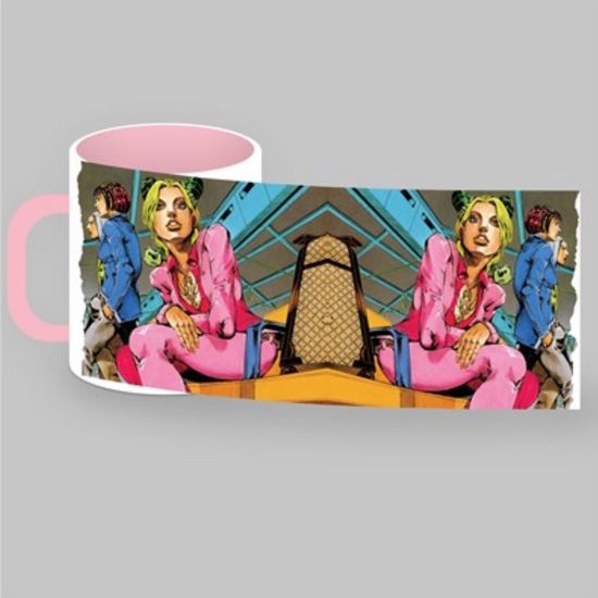 Кружка керамическая Невероятные приключения Джоджо, Джолин, лети высоко с Гуччи, 330мл (розовая)