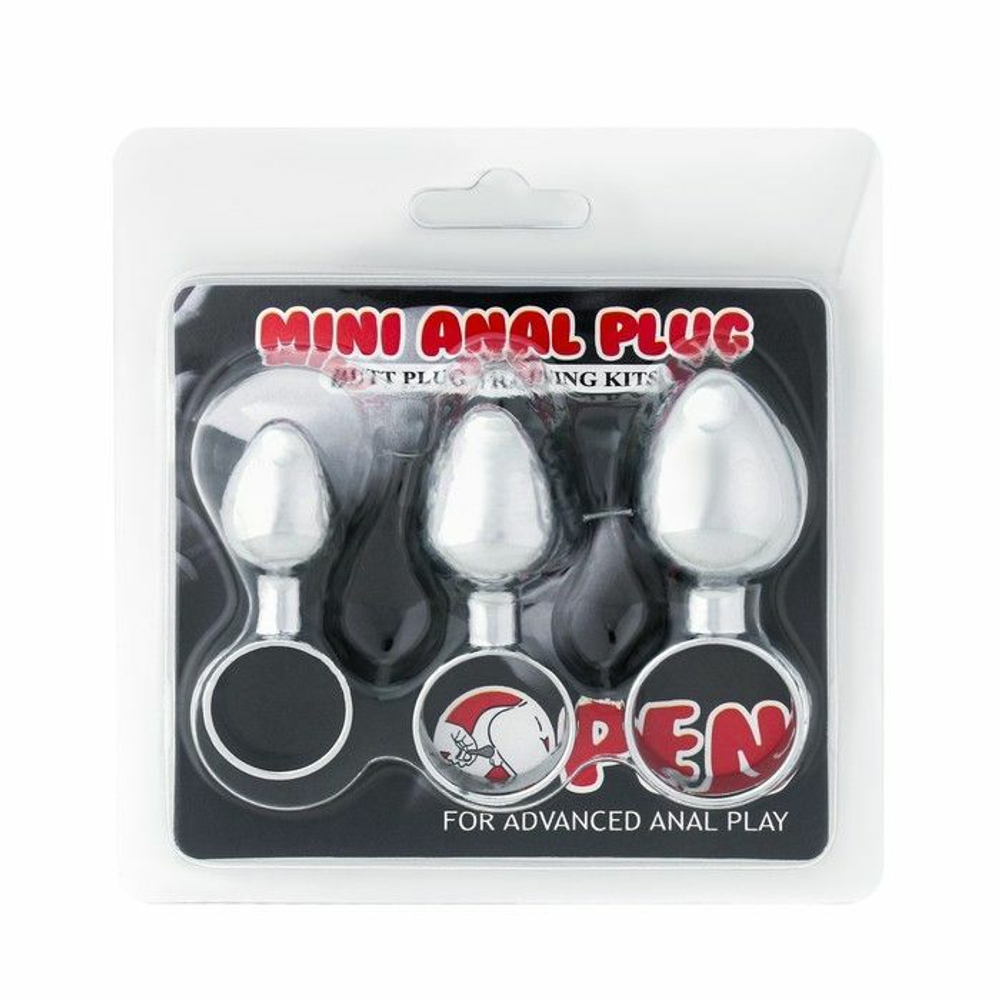 Набор из 3 серебристых анальных пробок с кольцом (Цвет: серебристый)