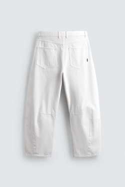 ZARA БРЮКИ BARREL FIT, БЕЛЫЙ