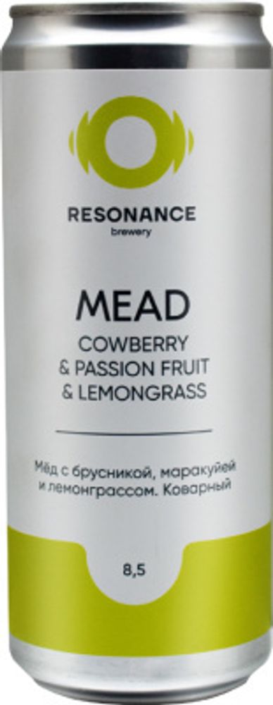 Медовуха Резонанс Кауберри Пэшн Фрут Лемонграсс / Mead Resonance Cowberry Passion Fruit Lemongrass 0.33 - банка