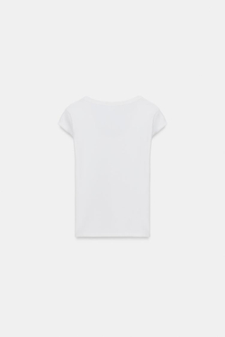 ZARA ФУТБОЛКА С ШИРОКИМ ВЫРЕЗОМ, ЖЕЛТОВАТО-БЕЛЫЙ