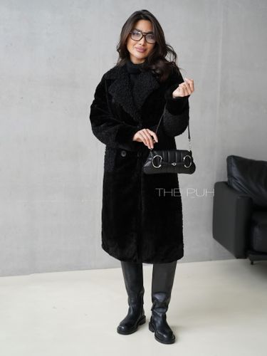 Утепленная черная шуба KRISTINA из эко-меха