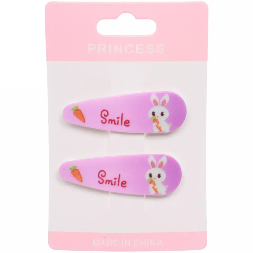 Зажимы для волос детские 2шт «Happy smile», зайка, микс 6 цветов, 5,5*1,5см