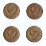 Набор монет 4 шт. 2 копейки 1971,72,73,74 гг. XF