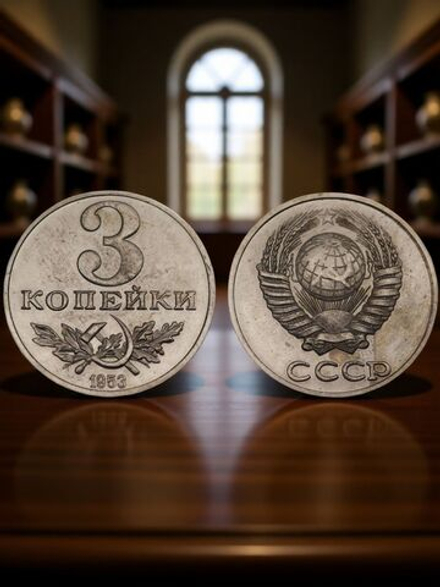 3 копейки 1953 года Серп и молот Проба СССР Копия пробной советской монеты никель