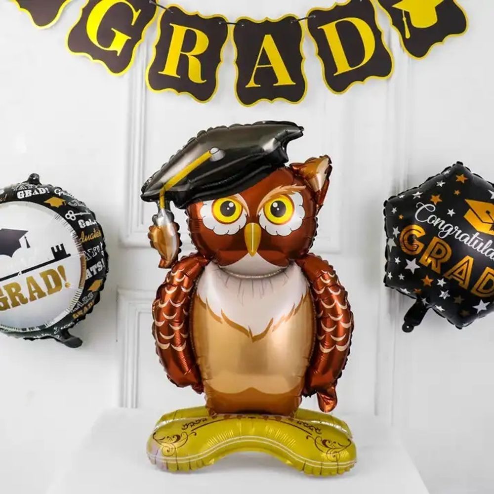 Шар 3D (35''/89 см) Фигура на подставке, Сова Выпускник, 1 шт. в уп.