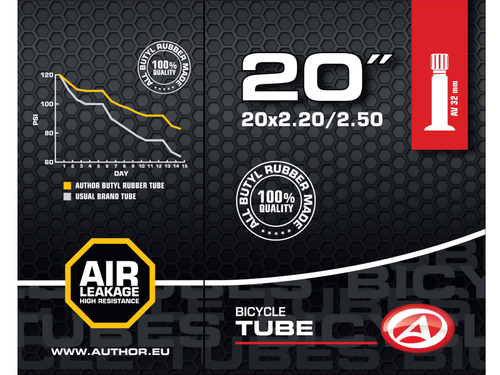 Камера велосипедная AUTHOR 20 авто ниппель широкая 2,20-2,50 (50/62-406)