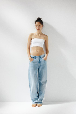 ZARA ДЖИНСЫ-БАНАНЫ TRF С ВЫСОКОЙ ПОСАДКОЙ, ГОЛУБОЙ