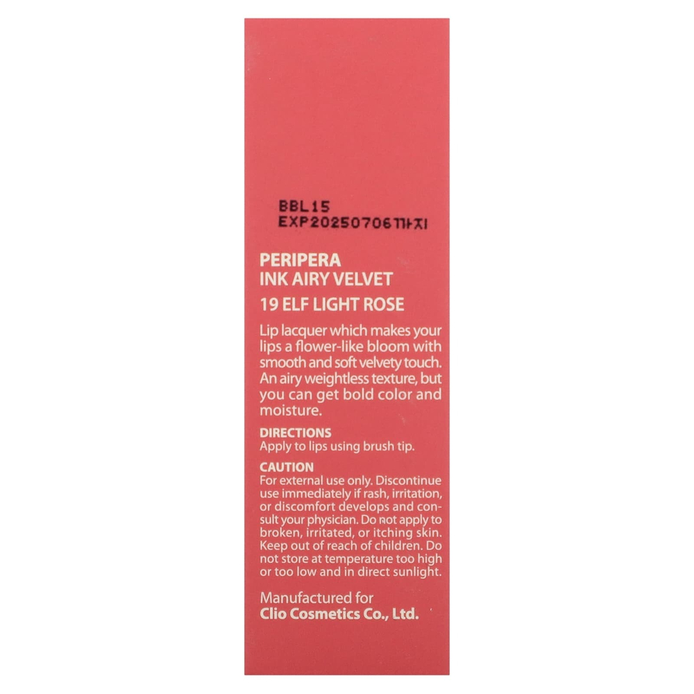 Peripera, Ink Airy бархатный тинт для губ, оттенок 19, светло-розовый, 4 г (0,14 унции)