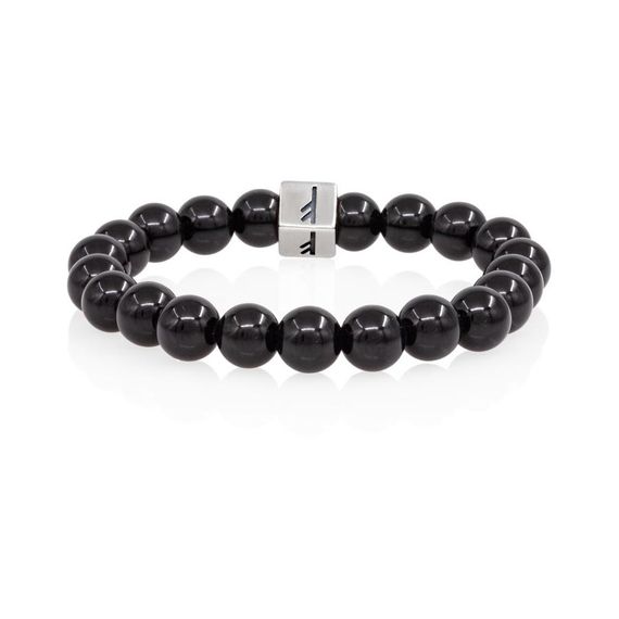 Браслет Достаток и сила из натурального черного кварца с руной Феху в форме куба из серебра 925, вид 3