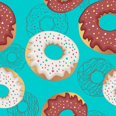 Ванильные и шоколадные пончики на голубом фоне