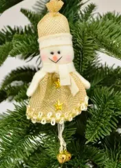 Снеговичок золотистый с колокольчиками 14 х 6 см, (XR004)