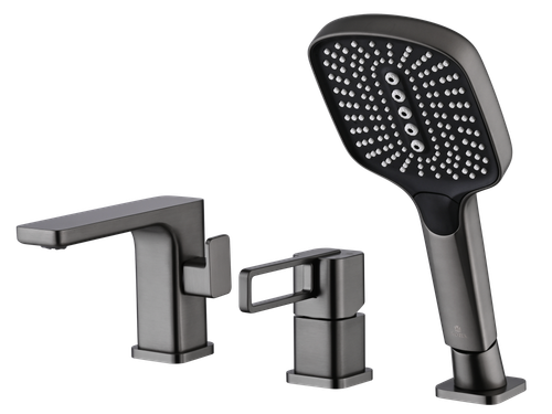 Смеситель на борт ванны однорычажный латунный GZ12133-Q 3 отверстия, графит