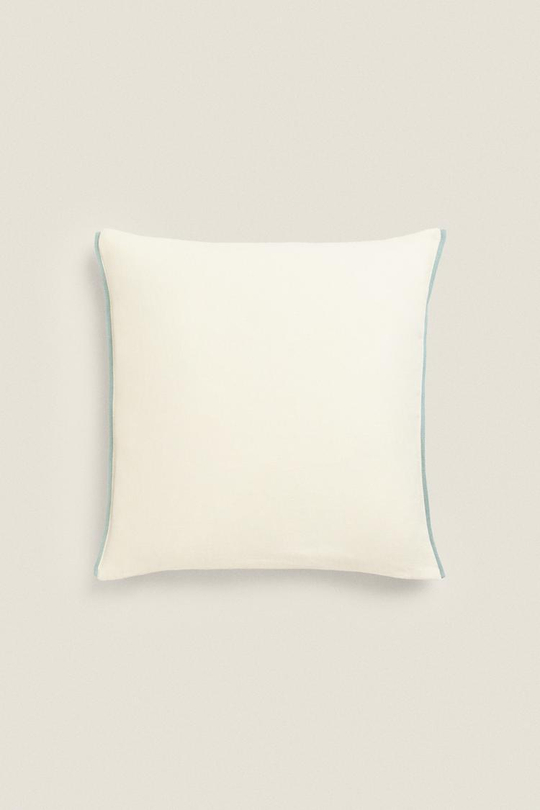 ZARA HOME ЧЕХОЛ НА ПОДУШКУ С КОНТРАСТНОЙ ОКАНТОВКОЙ, ЖЕЛТОВАТО-БЕЛЫЙ