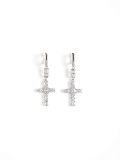 Серьги "White Cross" из горного хрусталя Silver