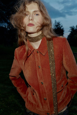 ZARA БАРХАТНАЯ КУРТКА С ПОДПЛЕЧНИКАМИ, ЦВЕТ ЖЖЕНОГО АПЕЛЬСИНА