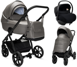Детская коляска Noordi Fjordi Leather V2 3 в 1 с автокреслом Terra Black 1462803 Stone Grey