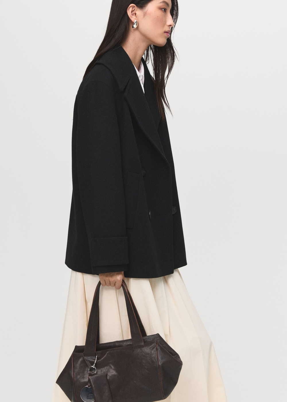 MANGO Двубортное пальто из смесовой шерсти, черный