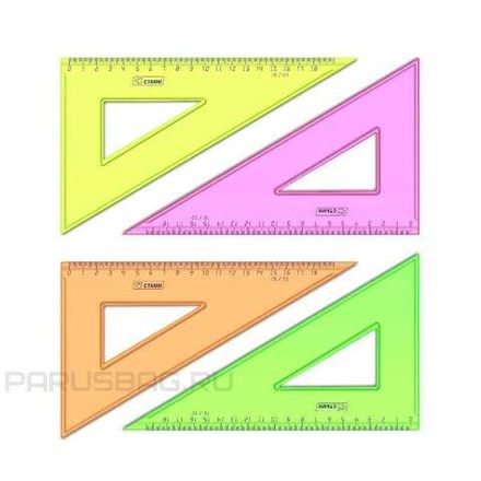 Треугольник 30°, 18см, прозрачный, флуоресцентный, ассорти, Стамм
