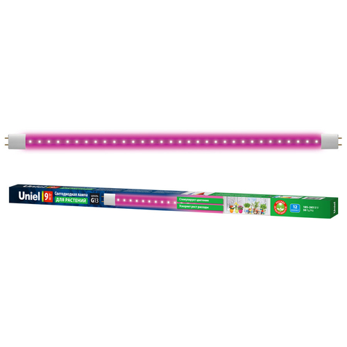 LED-T8-9W/SPSB/G13/CL PLP30WH Лампа светодиодная для растений. Форма T8, прозрачная. Спектр для рассады и цветения. ТМ Uniel.