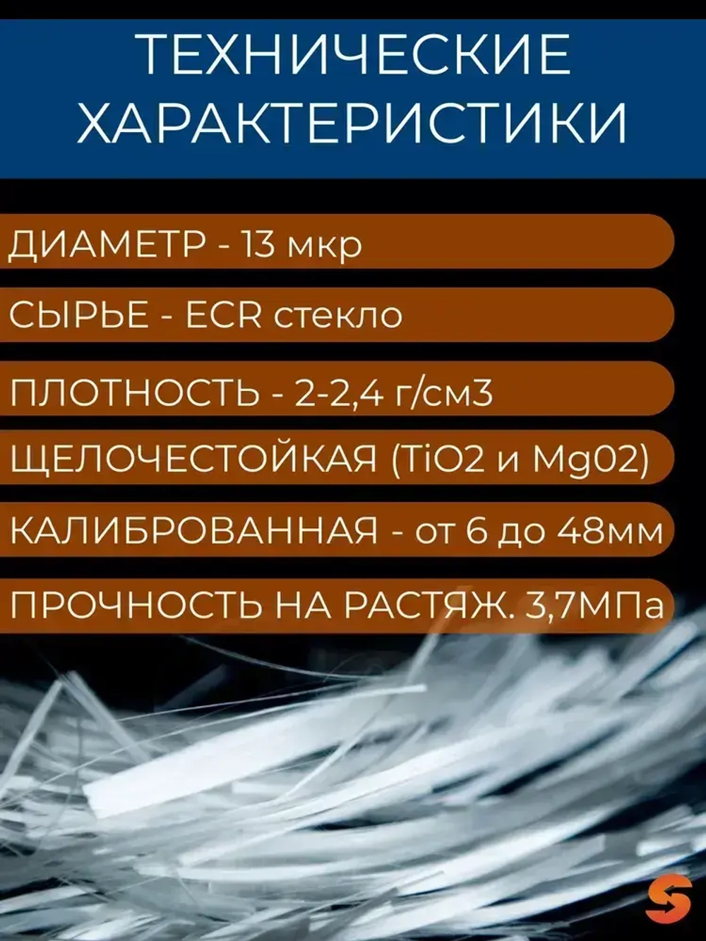 Добавка в раствор, фибра для бетона 48 мм, 10 кг армирующая, фиброволокно для стяжки, упрочнитель бетона, стеклофибра