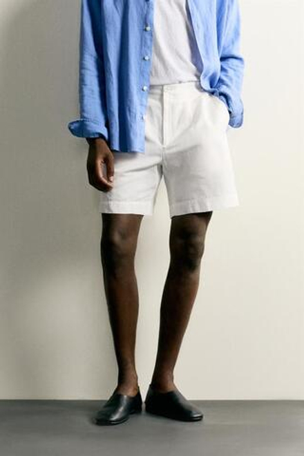 ZARA ШОРТЫ REGULAR FIT С ХЛЯСТИКАМИ, БЕЛЫЙ