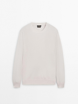 Massimo Dutti Джемпер из 100% кашемира с круглым вырезом, натуральный, кремовый
