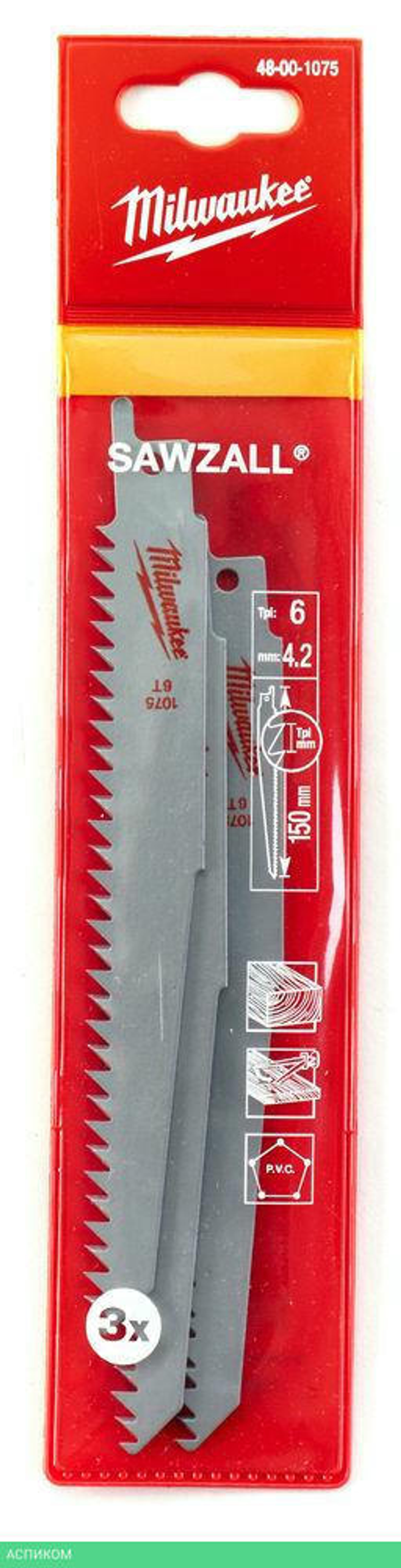 Полотно для сабельной пилы Milwaukee Sawzall S644D 150х6 3шт (48001075)