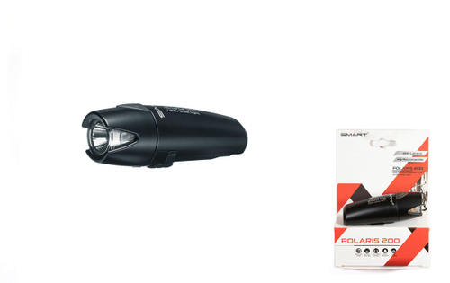 Фара SMART POLARIS 200 передняя, 1 Cree диод 200 lm, 3 режима, крепеж на руль 22.4-31.8 мм, Li-Pol аккумулятор, подзардяка mini USB