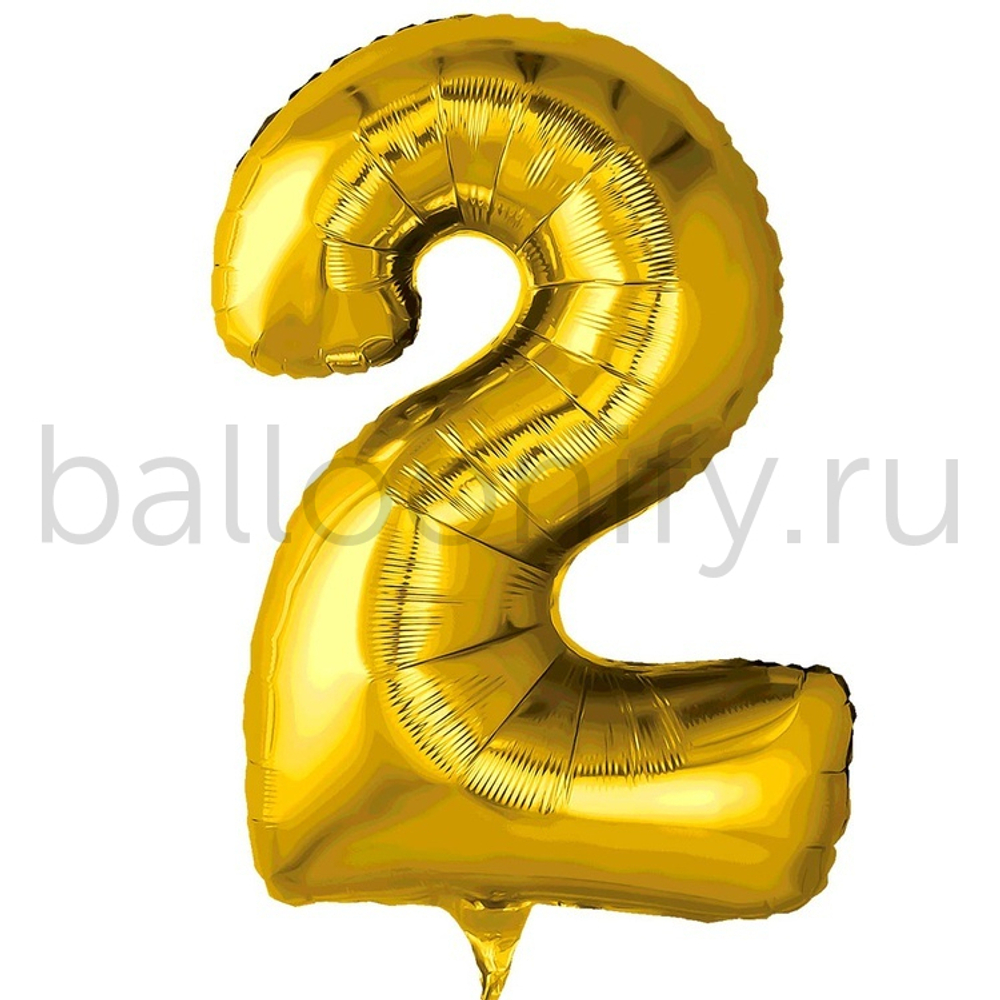 Шар ЦИФРА 2 Металлик Gold 32" 81 см