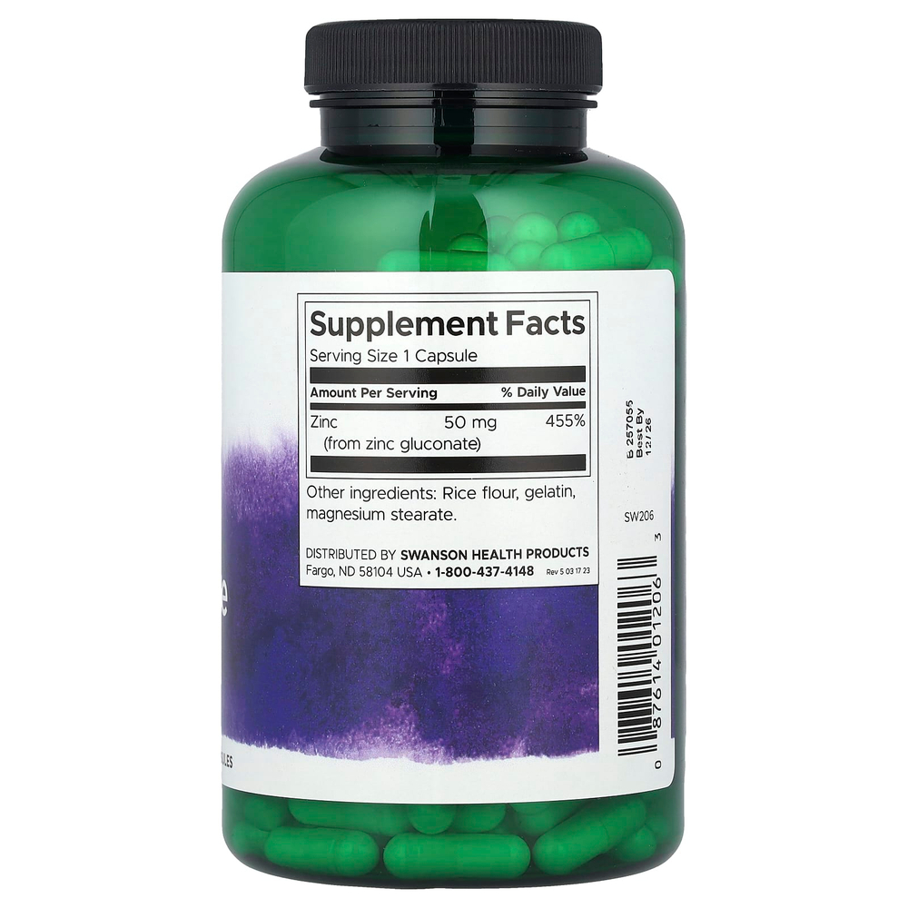 Swanson, Глюконат цинка, 50 мг, 250 капсул