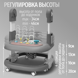 Стульчик для кормления, ходунки, качели 5в1 Bubago William серый