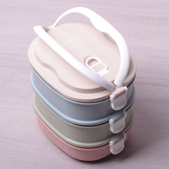 Ланч бокс тройной 2100 мл. Kamille КМ-2126 (пластик, нержавеющая сталь)