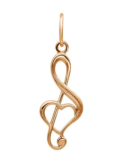 Фото кулона Скрипичный ключ из золота, вид сзади на белом фоне.