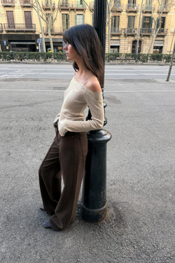 ZARA КОМБИНИРОВАННЫЙ ТОП С ОТКРЫТЫМИ ПЛЕЧАМИ, СВЕТЛО-БЕЖЕВЫЙ