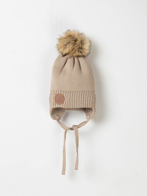 Шапка зимняя из смесовой шерсти с меховым помпоном 