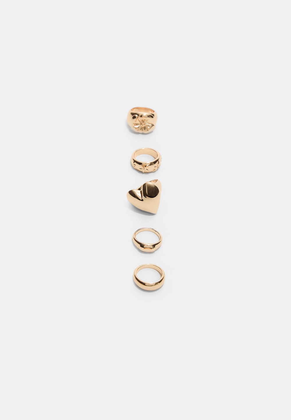 STRADIVARIUS Набор из 5 колец в виде цветов и сердец, золотой