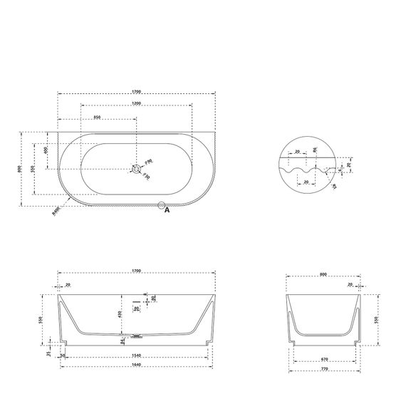 Ванна из искусственного камня ABBER Stein AS9630 белая матовая