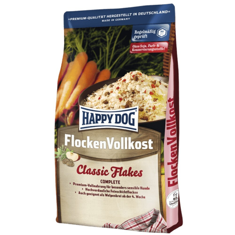 Happy Dog Flocken - хлопья для собак для смешивания с влажным кормом (мясо, кукуруза, горох, морковь, травы)