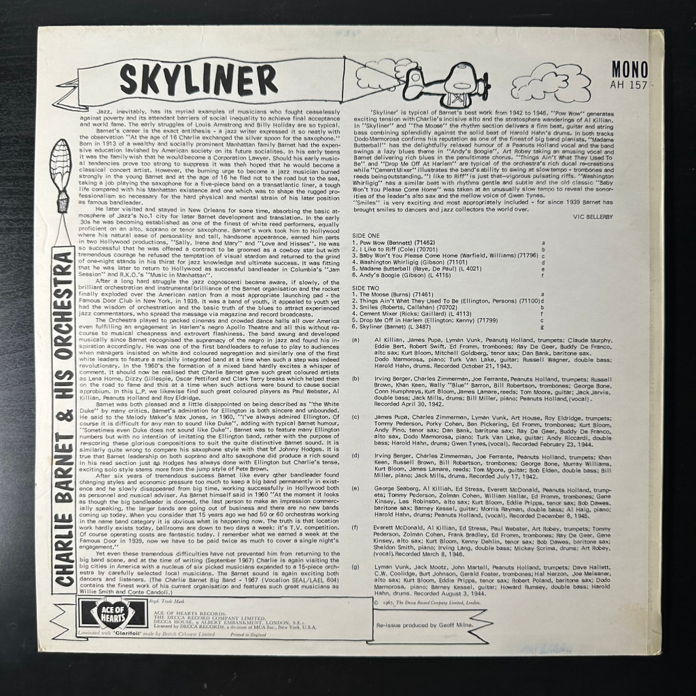 Charlie Barnet And His Orchestra ‎– Skyliner (Англия 1967г.)