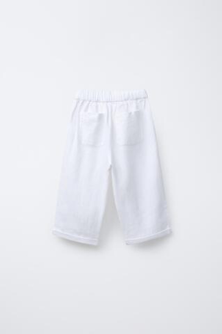 ZARA БРЮКИ ИЗ 100% ЛЬНА С ЗАПАХОМ, БЕЛЫЙ