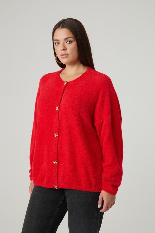 Кардиган вязаный на пуговицах "травка", красный
